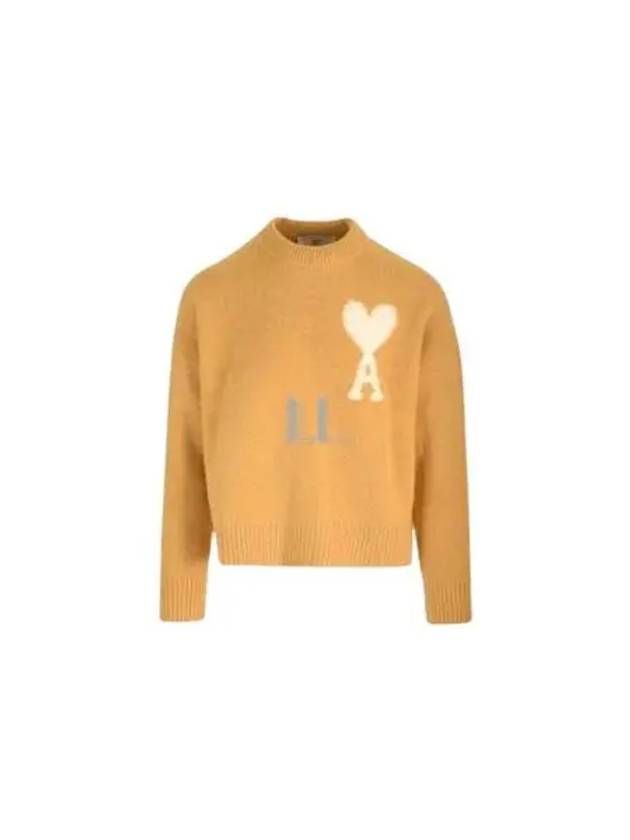 Intarsia Logo Crew Neck Knit Top Mustard - AMI - BALAAN 2