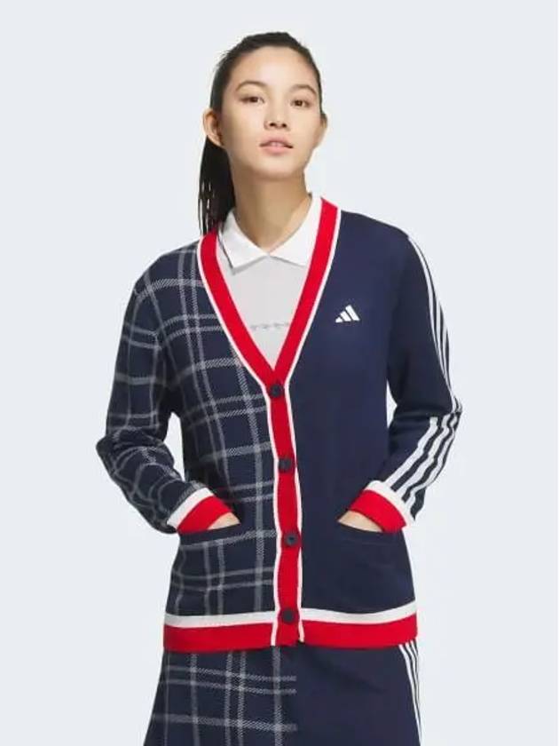 Fully Fashion 3S Checked Cardigan Women s Golf Collegiate Navy IS4752 716047 - ADIDAS - BALAAN 1