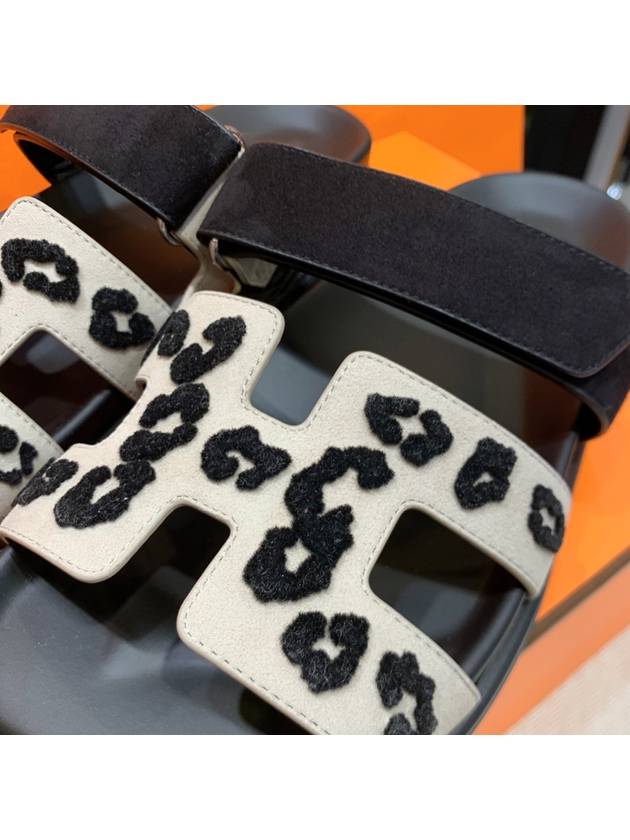 Women s Chypre Sandals Suede Goatskin Leopard Gray - HERMES - BALAAN 4