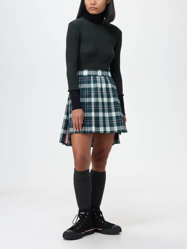 Women's Tartan Twill Mini Pleated Skirt Green - THOM BROWNE - BALAAN 3