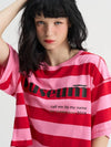 Stripe Crop Loosefit Half Sleeve T Shirt Pink - SORRY TOO MUCH LOVE - BALAAN 3