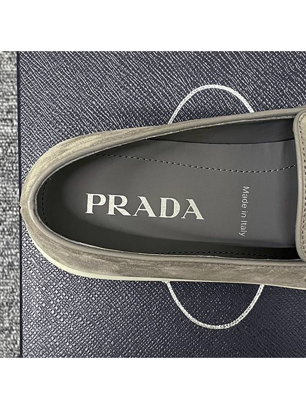 Triangle Logo Suede Loafers Grey - PRADA - BALAAN 9