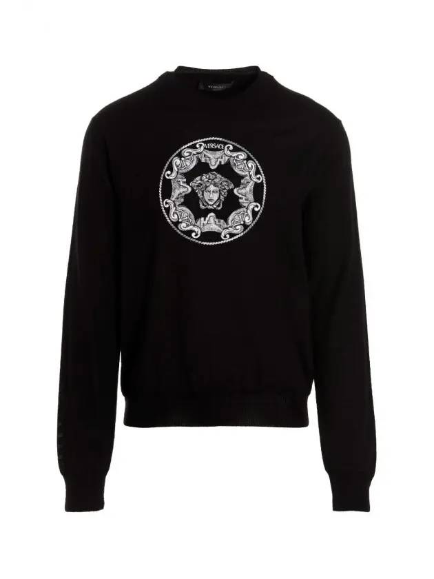 Medusa Crew Neck Wool Knit Top Black - VERSACE - BALAAN 1