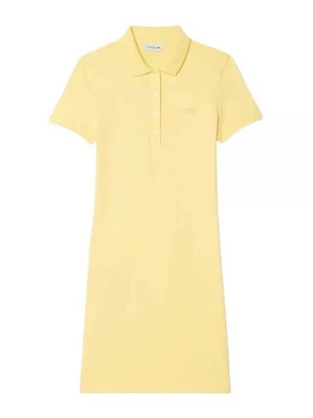 Women's Slim Fit Stretch Cotton Pique Polo Short Dress Yellow - LACOSTE - BALAAN 2