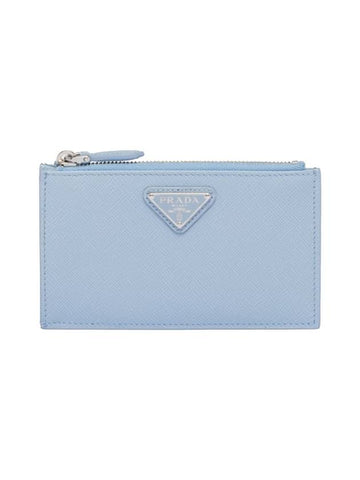 Saffiano Leather Card Wallet Pale Blue - PRADA - BALAAN 1