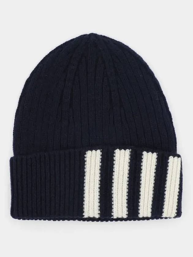 4 Bar Stripe Cashmere Beanie Navy - THOM BROWNE - BALAAN 4