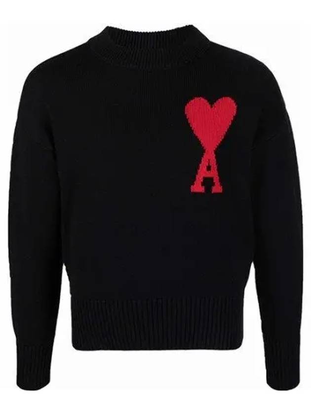 Big Heart Logo Knit Top Black - AMI - BALAAN 2