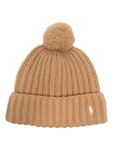 Pony Embroidered Cable Knit Wool Beanie Camel - POLO RALPH LAUREN - BALAAN 1