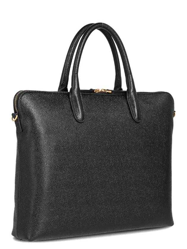 Pebble Grain Leather Slim Briefcase Black - THOM BROWNE - BALAAN 4