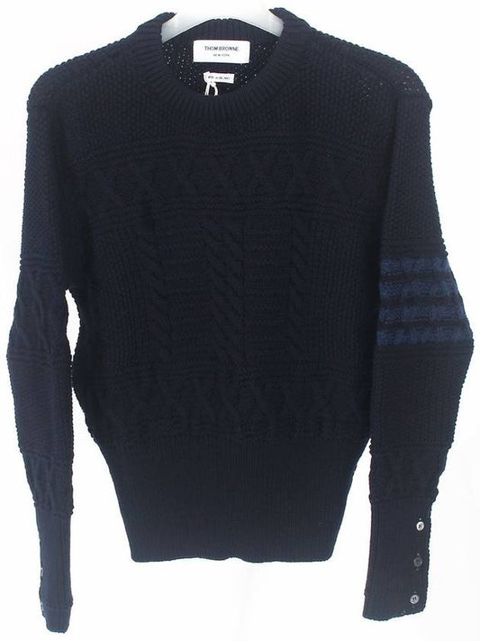 Aran Cable Crew Neck Knit Top Navy - THOM BROWNE - BALAAN 2