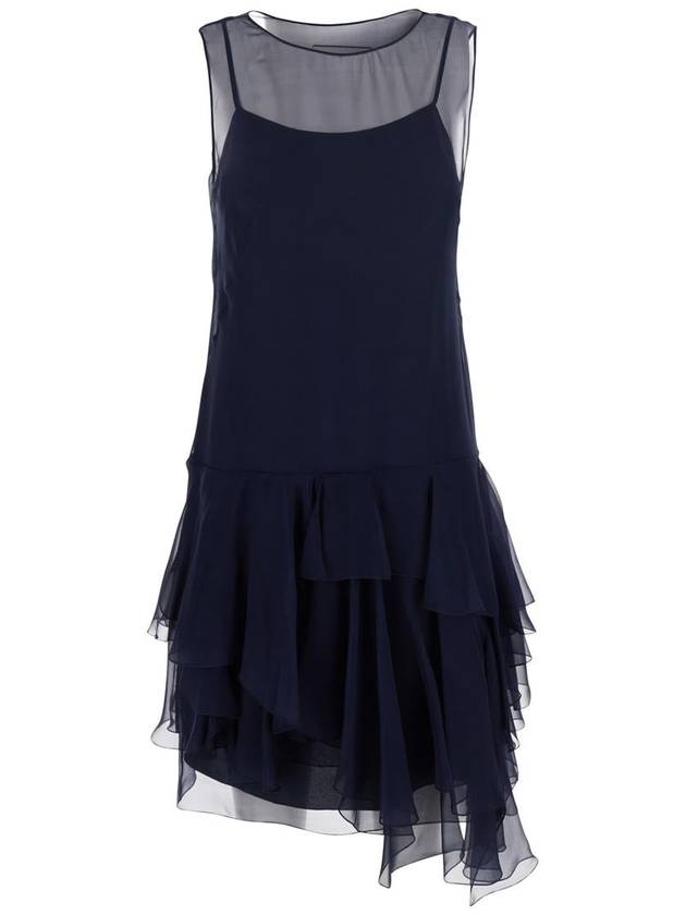 Blue Dress With Thin Straps And Ruffles In Silk Woman - ALBERTA FERRETTI - BALAAN 1