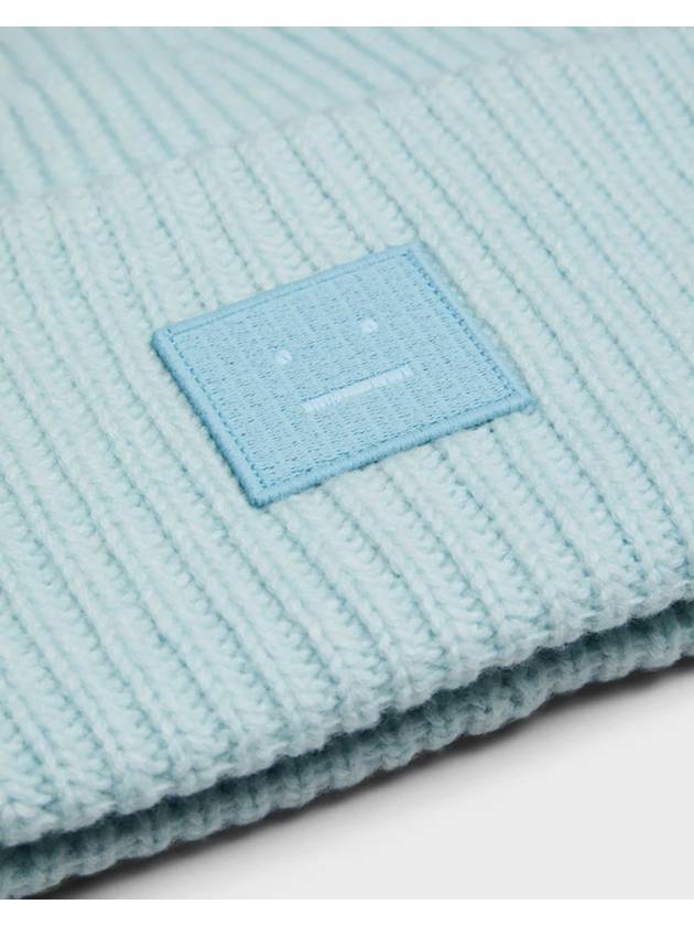 Face Patch Ribbed Wool Beanie Sky Blue Melange - ACNE STUDIOS - BALAAN 6