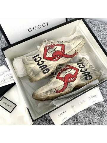 Lip logo dirty rhyton sneakers size 8 5 - GUCCI - BALAAN 1