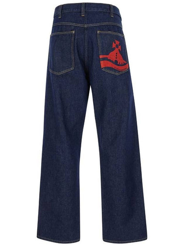 'Ranch' Blue Wide Jeans With Orb Patch In Cotton Denim Man - VIVIENNE WESTWOOD - BALAAN 1