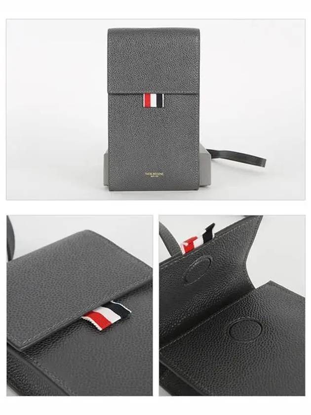 Three Stripes Strap Leather Phone Case Grey - THOM BROWNE - BALAAN 3