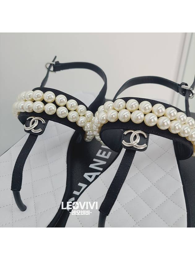 CC logo pearl pearl thong strap flip flop sandals black 375 G39182 - CHANEL - BALAAN 6