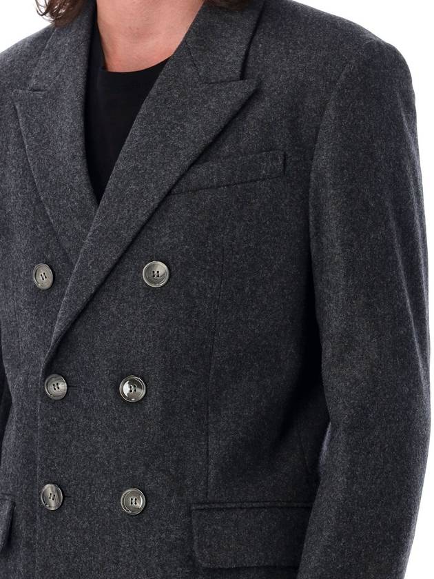 Wool Flanne Double Breasted Jacket Dark Grey - AMI - BALAAN 4