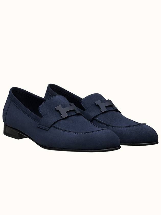 Paris Loafer H Logo Men's Loafer Suede Navy H192437Z - HERMES - BALAAN 1