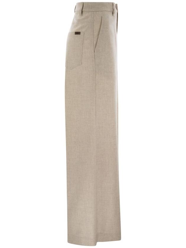 Wide high-waisted wool and cashmere trousers with necklace - BRUNELLO CUCINELLI - BALAAN 3