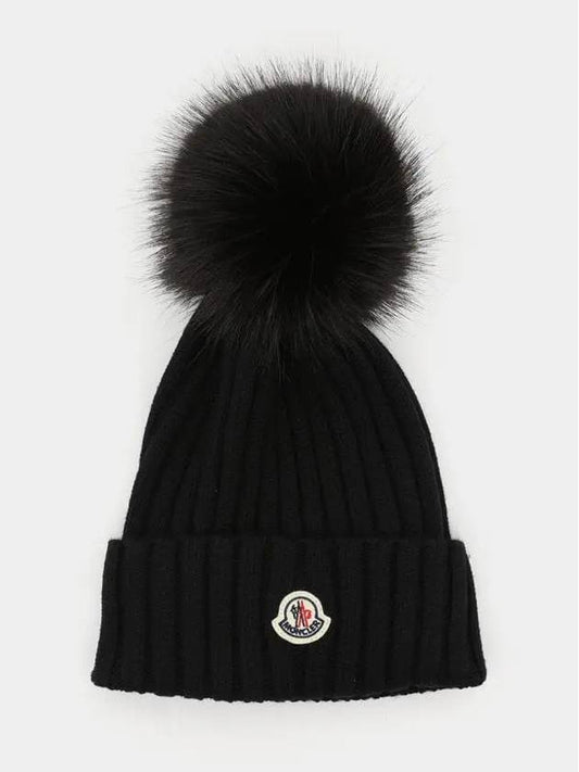 Pom detail wool beanie black - MONCLER - BALAAN 2