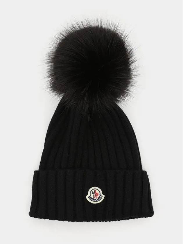 Pom detail wool beanie black - MONCLER - BALAAN 3