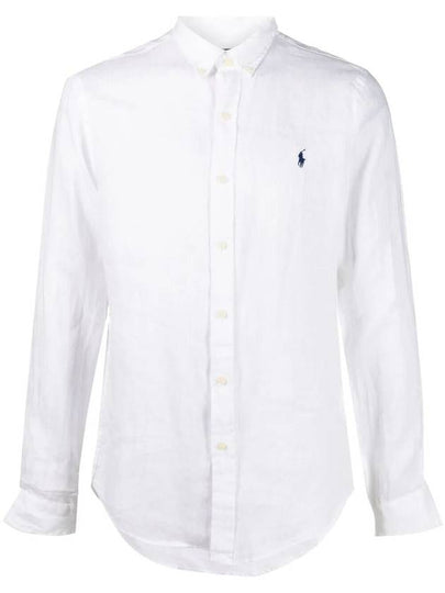 Embroidered Pony Linen Long Sleeve Shirt White - POLO RALPH LAUREN - BALAAN 2