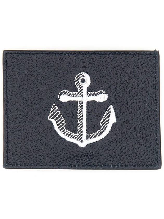 Pebble Grain Anchor Card Wallet Navy - THOM BROWNE - BALAAN 3