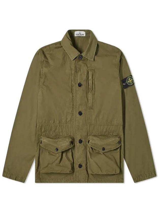 Men's Waffen Patch Cotton Pocket Old Effect Jacket Olive Green - STONE ISLAND - BALAAN.