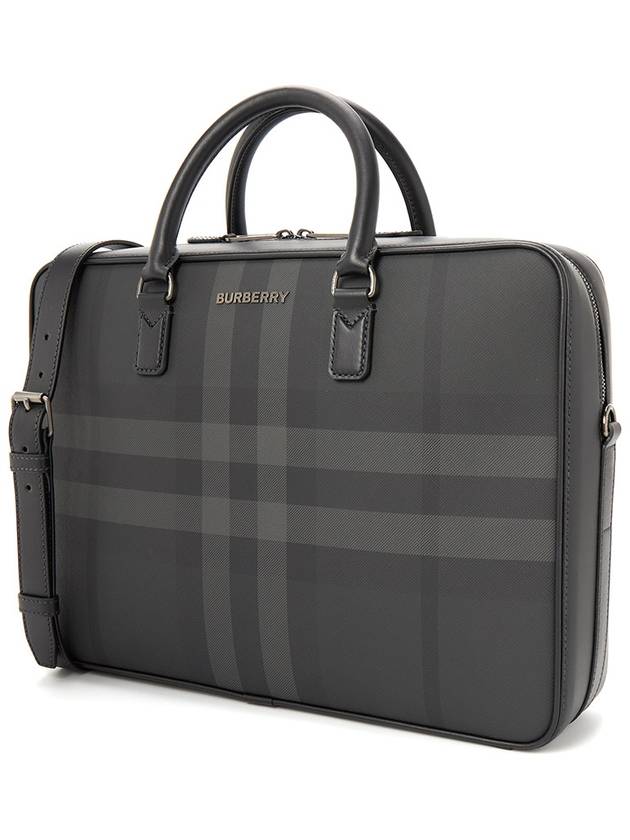 Check Print Leather Brief Case Charcoal - BURBERRY - BALAAN 3