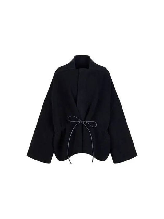 WOMEN Leather Drawstring Cashmere Jacket Black 271550 - RICK OWENS - BALAAN 1