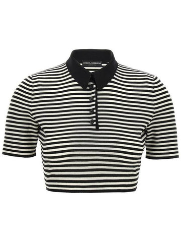 Dolce & Gabbana Striped Cropped Polo Shirt - DOLCE&GABBANA - BALAAN 1