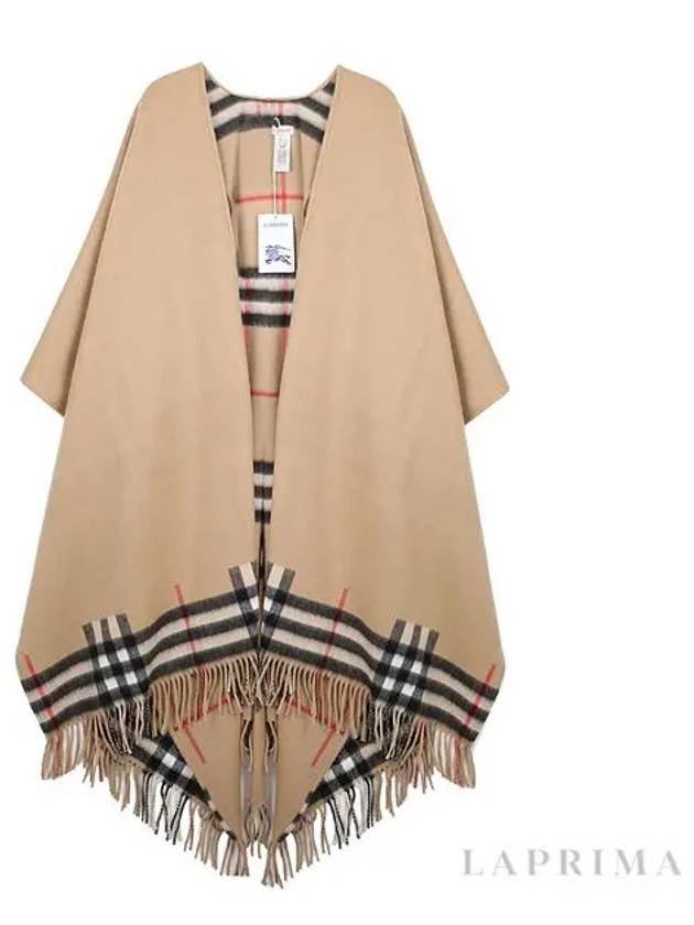 Check Cashmere Wool Cape Beige - BURBERRY - BALAAN 9