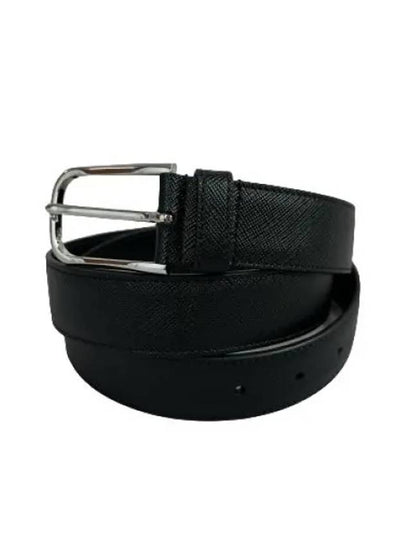 Metal Buckle Saffiano Leather Belt Black - PRADA - BALAAN 2