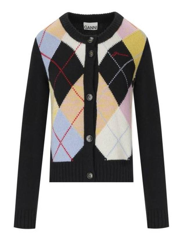 Harlequin Wool Mix Knit Cardigan - GANNI - BALAAN 1