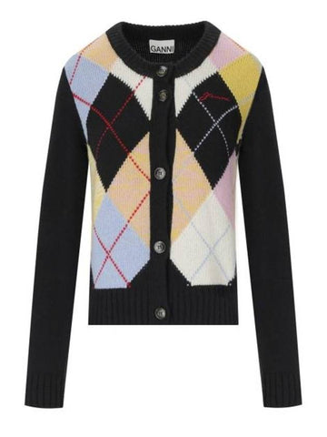 Harlequin Wool Mix Knit Cardigan - GANNI - BALAAN 1