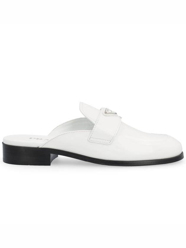 Women's Triangular Logo Brushed Leather Bloafers White - PRADA - BALAAN 1