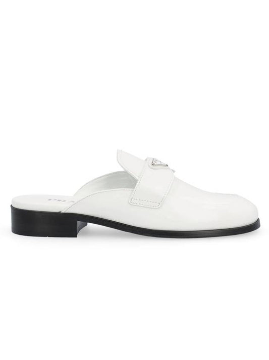 Triangle Logo Brushed Leather Bloafers White - PRADA - BALAAN 1