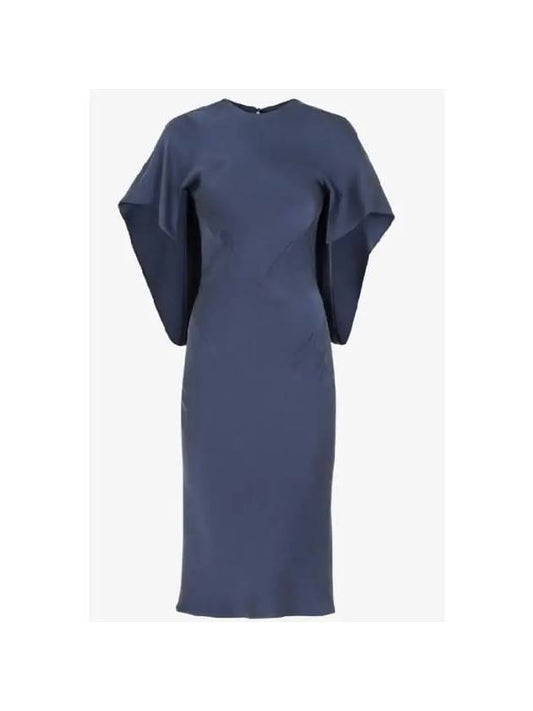 Satin Back Cutout Cape Sleeve Midi Dress Navy - FENDI - BALAAN 2