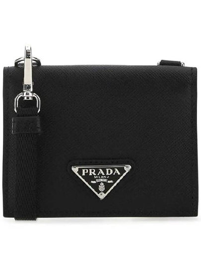 Triangle Logo Neck Strap Card Wallet Black - PRADA - BALAAN 2