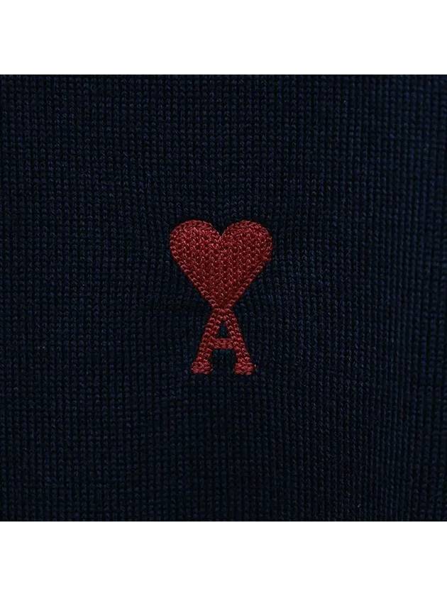 Heart Embroidered Logo Crew Neck Knit Top Navy - AMI - BALAAN 4