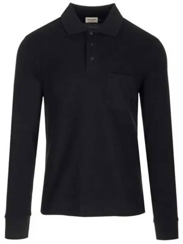 Embroidered Logo Cotton Polo Shirt Black - SAINT LAURENT - BALAAN 2