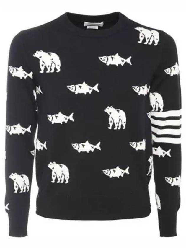 Men's Diagonal Bear Salmon Half Drop Wool Knit Top Navy - THOM BROWNE - BALAAN 2