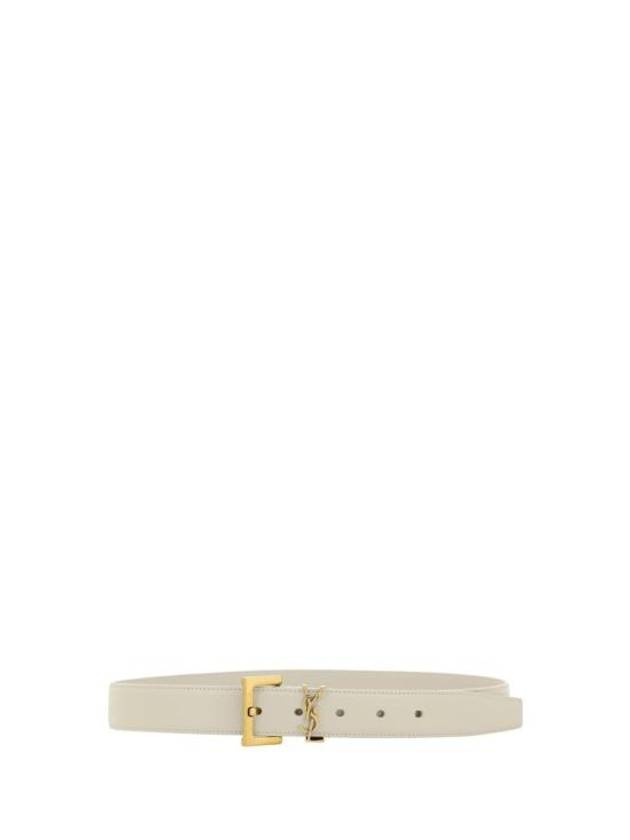 Monogram Buckle Leather Belt White - SAINT LAURENT - BALAAN 3