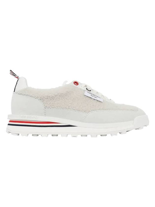 Tech Runner Shearling Suede Low Top Sneakers White - THOM BROWNE - BALAAN 1