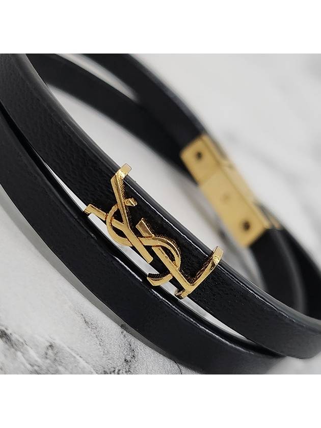 Opyum Double Wrap Leather Bracelet Black - SAINT LAURENT - BALAAN 5