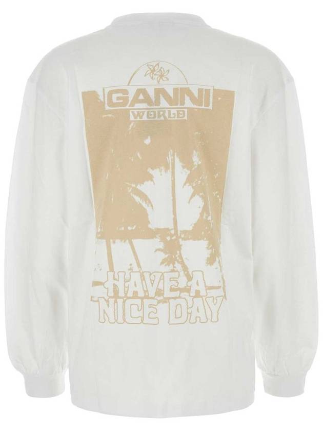 Logo Print Cotton Long Sleeve T-Shirt White - GANNI - BALAAN 3