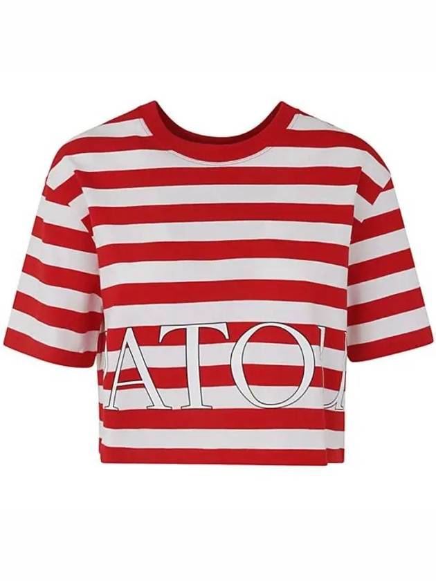 Organic Cotton Boxy Stripe Short Sleeve T-Shirt Red White - PATOU - BALAAN 2