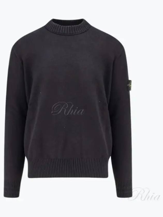 Round Neck Wappen Organic Knit Top Black - STONE ISLAND - BALAAN 2