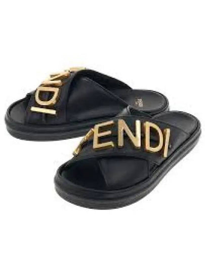 Logo Graffiti Leather Slippers Black - FENDI - BALAAN 2