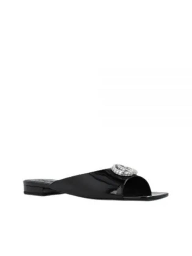 Patent Leather Flat Sandals Black - GUCCI - BALAAN 2